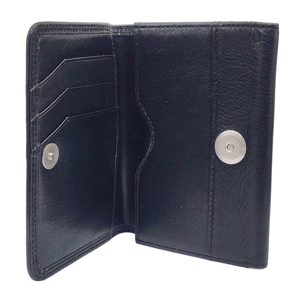 Black Leather Bi-Fold Wallet 4"x5.25"- Magnetic Snap Closure/Belt Loop